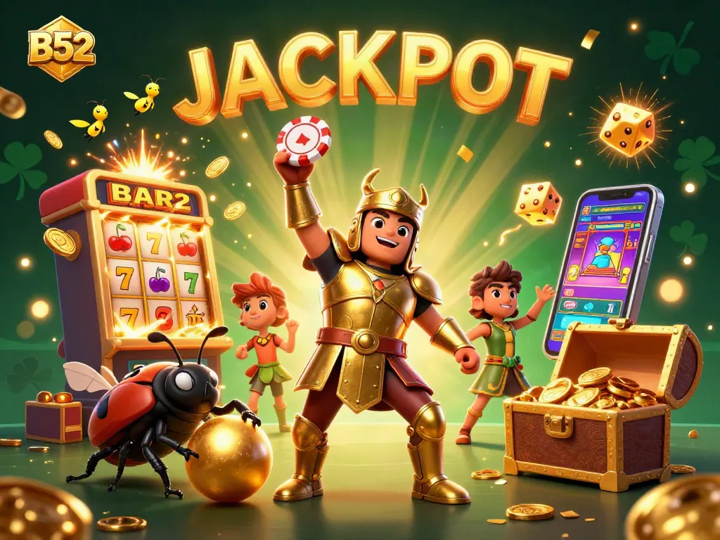 Engage with B52 slot excitement featuring a victorious beetle champion at the casino.