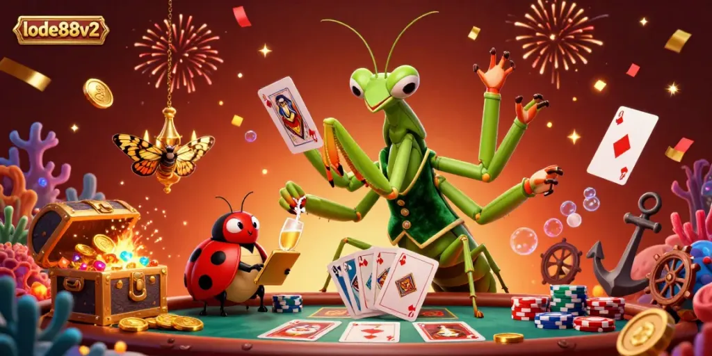 Experience the allure of lode88v2 with a vibrant 3D gambling scene featuring colorful characters and exciting game elements.