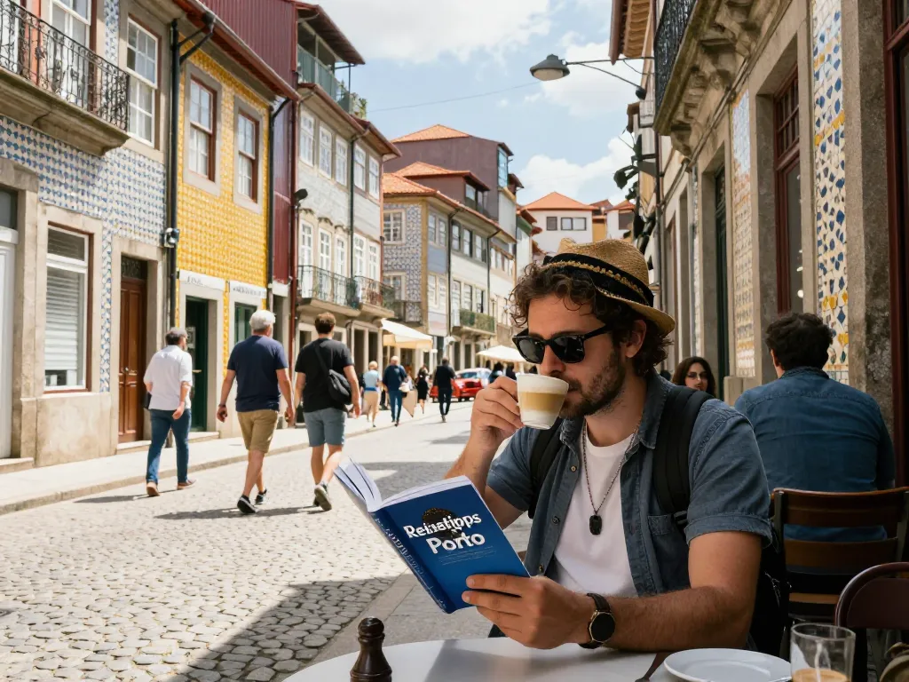 Die Straßen von Porto mit dem Reisetipps Porto Reiseführer und einem Kaffee erkunden.