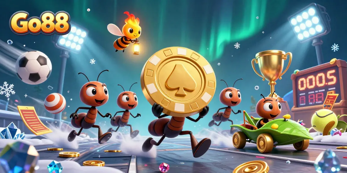 Engage with Go88's thrilling 3D cartoon heist adventure featuring ants, a firefly, and a grasshopper driver.