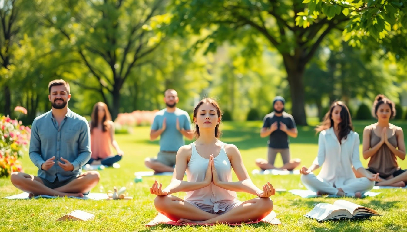 “Individuals practicing mindfulness for emotional wellbeing in a peaceful outdoor setting.”