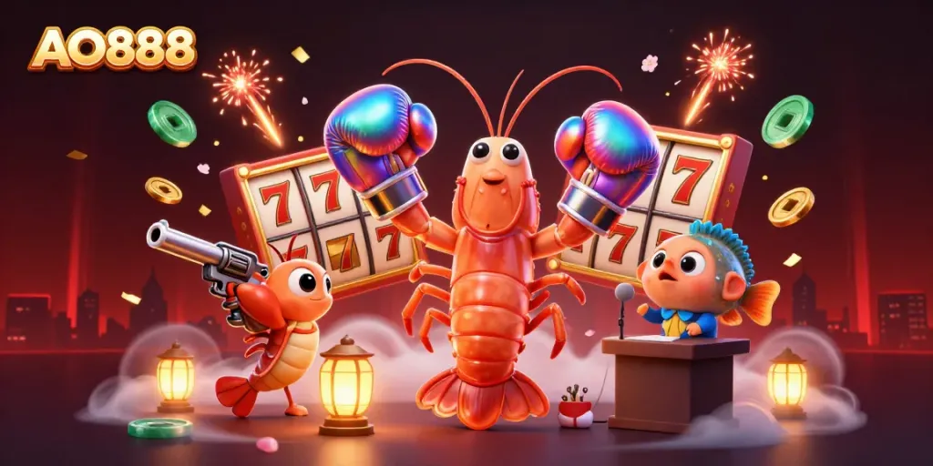 Experience thrilling gameplay with AO888 featuring vibrant characters in a packed casino scene.