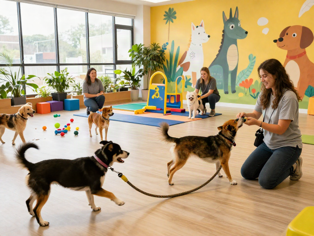 Dogs having fun at a doggy daycare playing together, highlighting slot 10k opportunities.