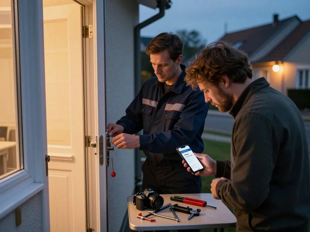 Notdienst vom Schlüsseldienst Bretten, der einem Hauseigentümer hilft, wieder ins Haus zu gelangen.