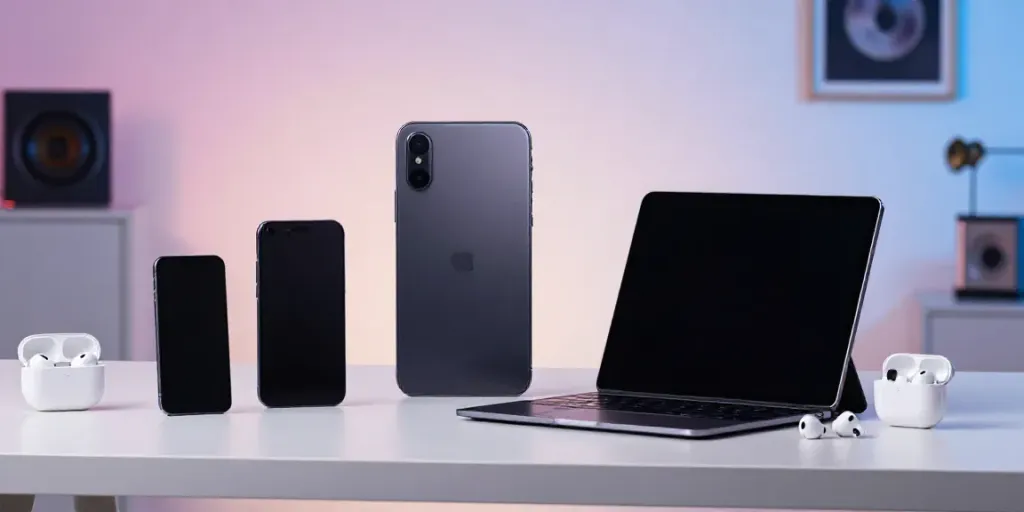 Gadget-Nachrichten zu neuesten Technologie-Produkten wie Smartphones, Tablets und Gadgets in einem modernen Büro.