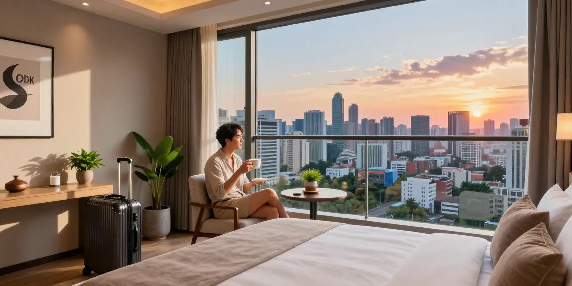 Comfortable stay at ROKOK88 Carter Hotel, showcasing modern decor and stunning city view.