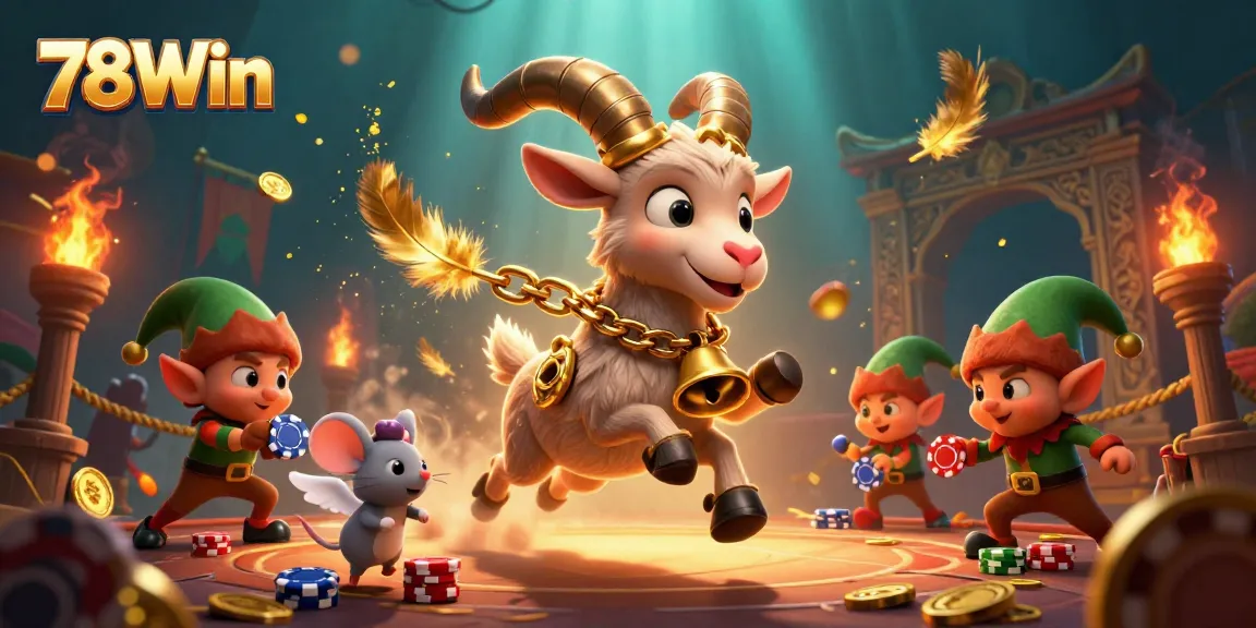 Engage with 78Win's festive casino atmosphere, featuring Krampus, an angel mouse, and mischievous elf gremlins amidst vibrant gaming action.
