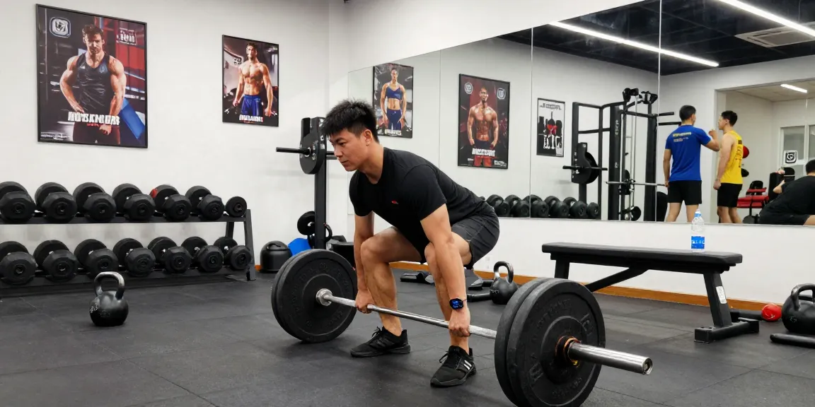 Anabolika Shop mit Bodybuilder, der schweres Gewicht im Fitnessstudio hebt und motivierende Umgebung zeigt.