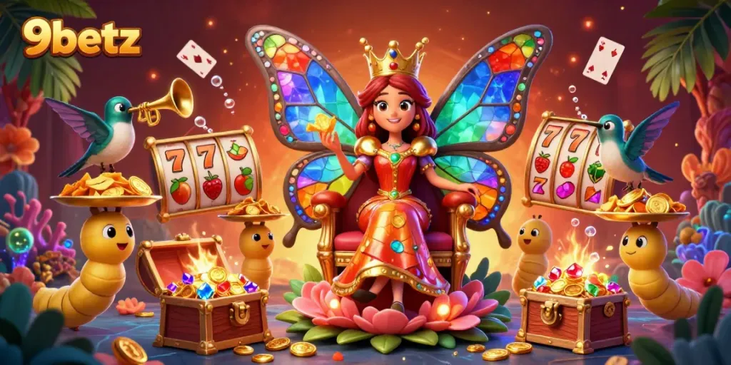 Engage with 9betz and explore a vibrant casino adventure filled with slot reels and treasure!