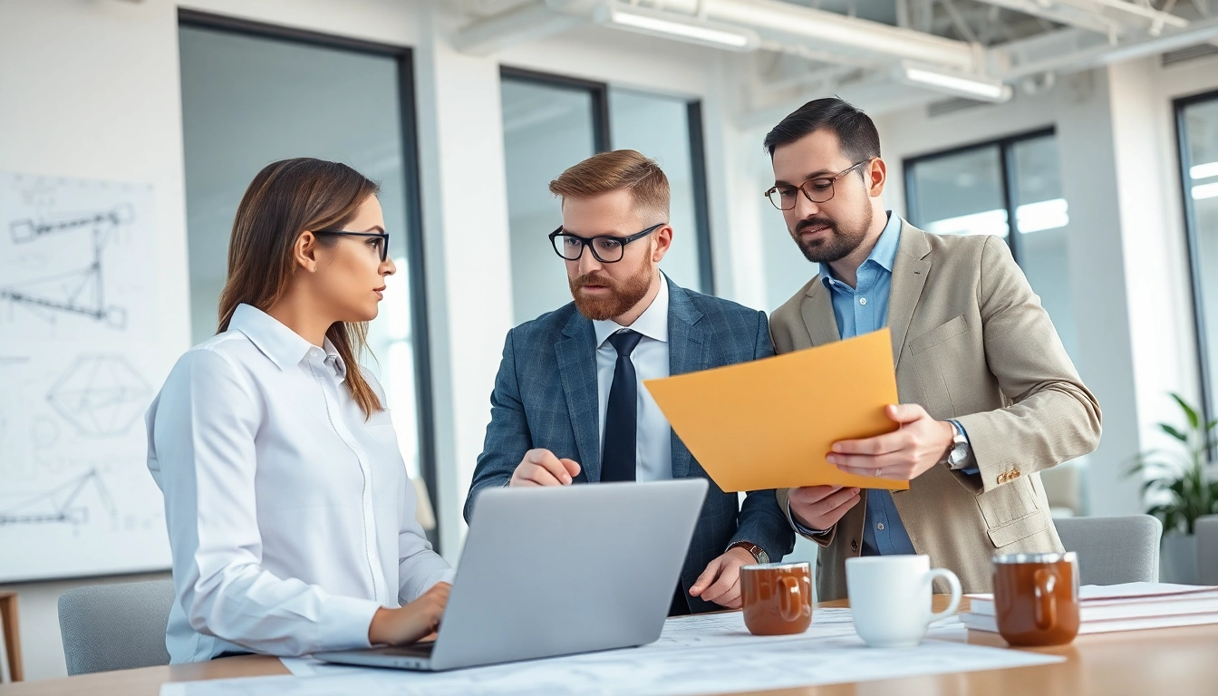 Headhunter Ingenieure beraten in einem modernen Büro über Ingenieurprojekte.