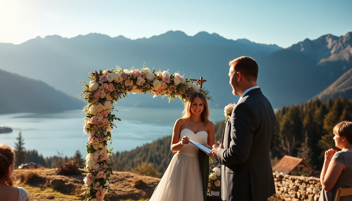 Hochzeitsfotograf Schliersee beim Festhalten einer emotionalen Trauungszeremonie mit atemberaubendem Alpenhintergrund.