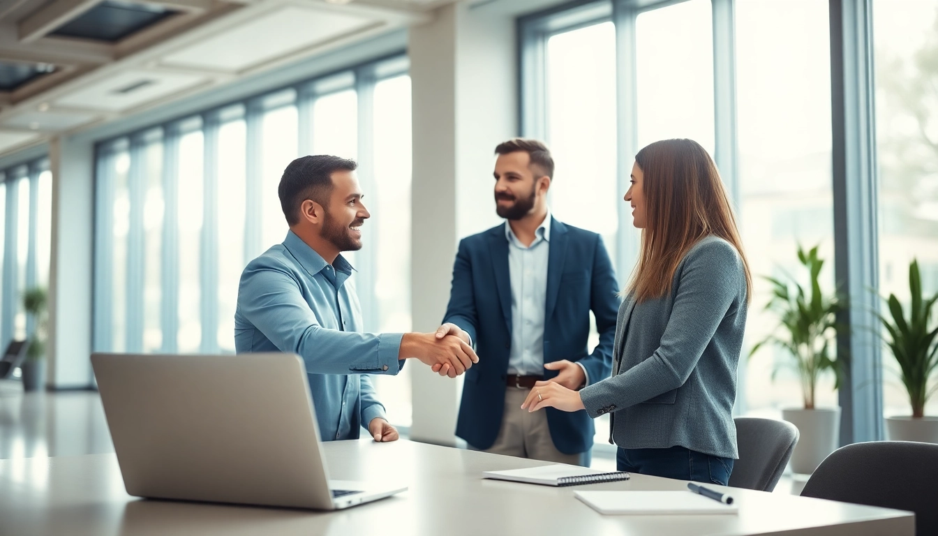 Headhunter Ingenieure shaking hands in a modern office to symbolize professional connections.
