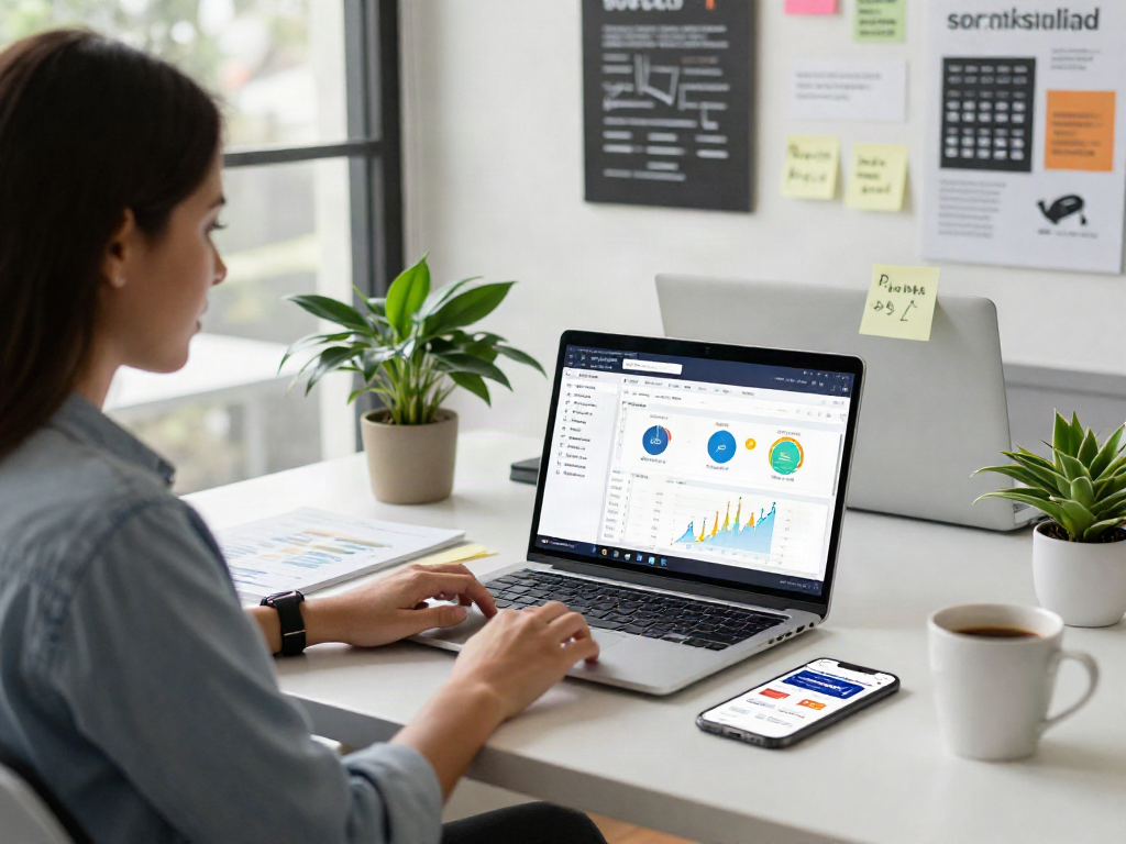 Engaging digital marketing workspace showcasing analytics and creativity with rokok88 insights.