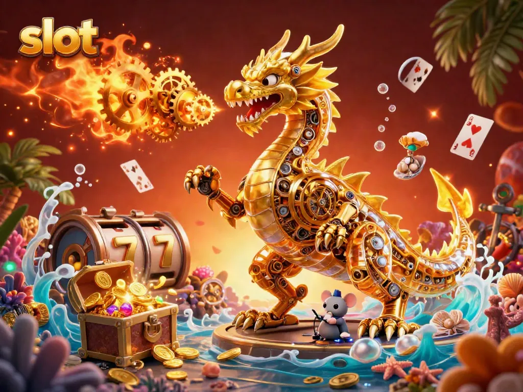 Experience exciting slot gameplay with a biomechanical dragon and jackpots bursting with riches.
