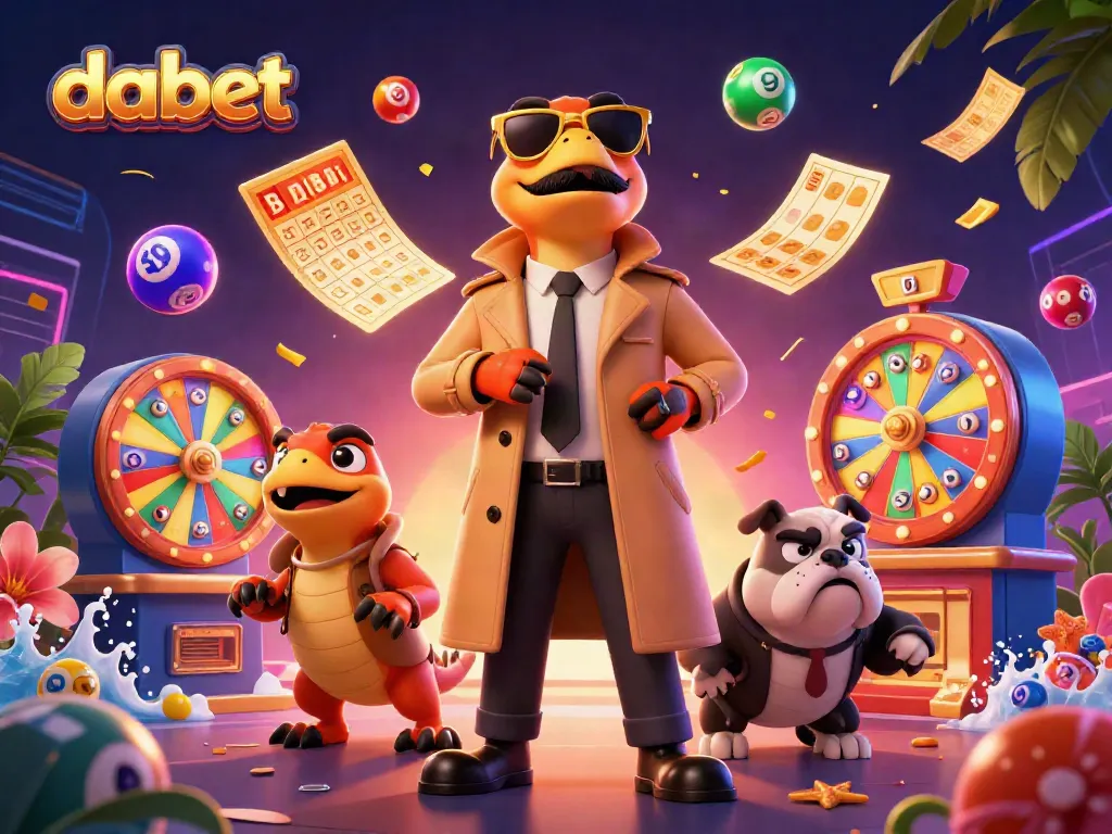 Experience fun with Dabet's dynamic gaming scene featuring raptors in a trench coat at a VIP casino lounge.