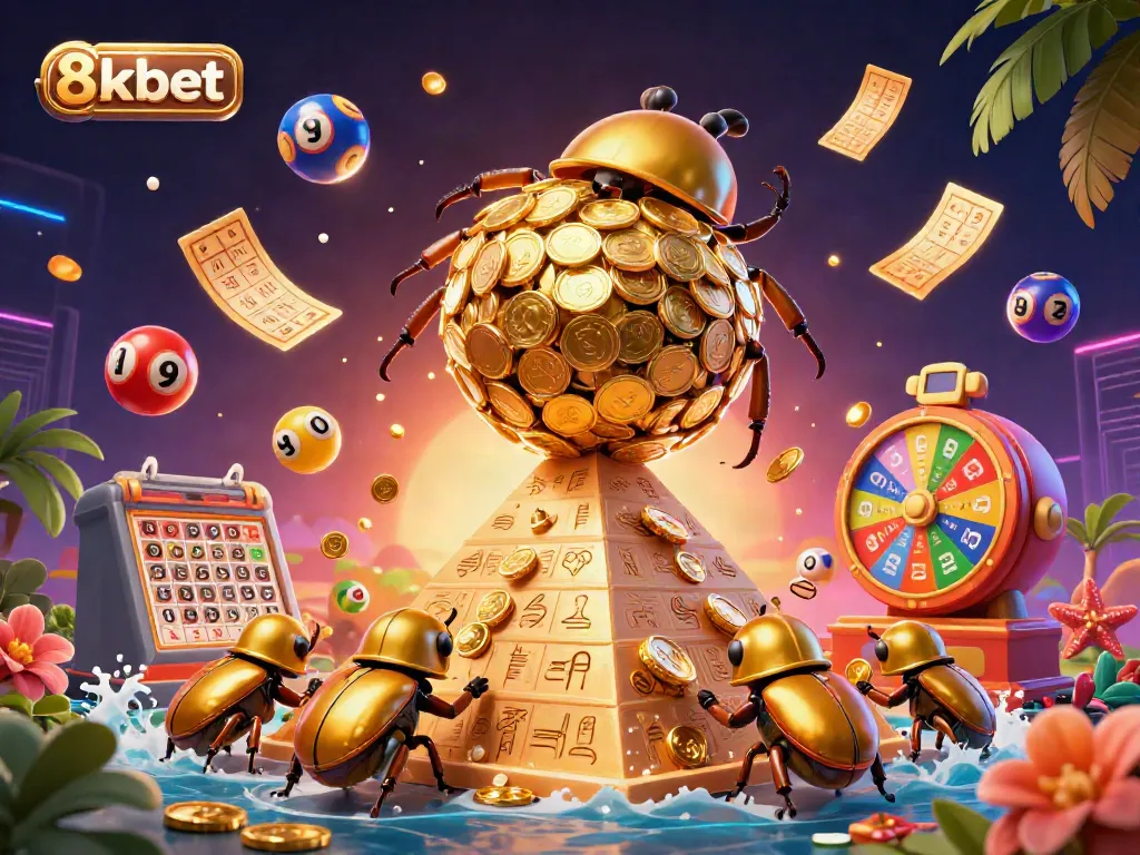 Experience exciting gameplay at 8xbet with dynamic elements like golden coins and lottery balls.