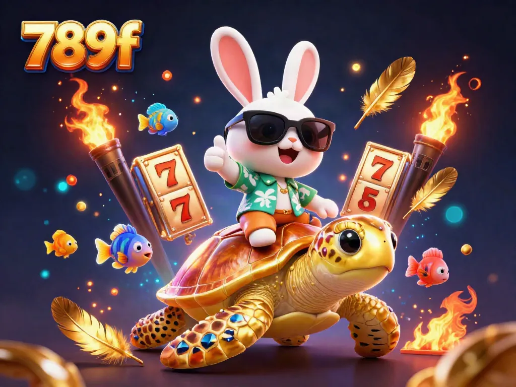 Experience 789f gaming excitement with a lucky rabbit and golden turtle in a vibrant casino scene.