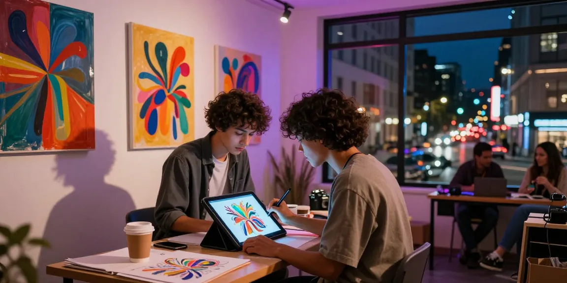 Artist using a nsfw ai generator to create vibrant digital art in a contemporary studio.