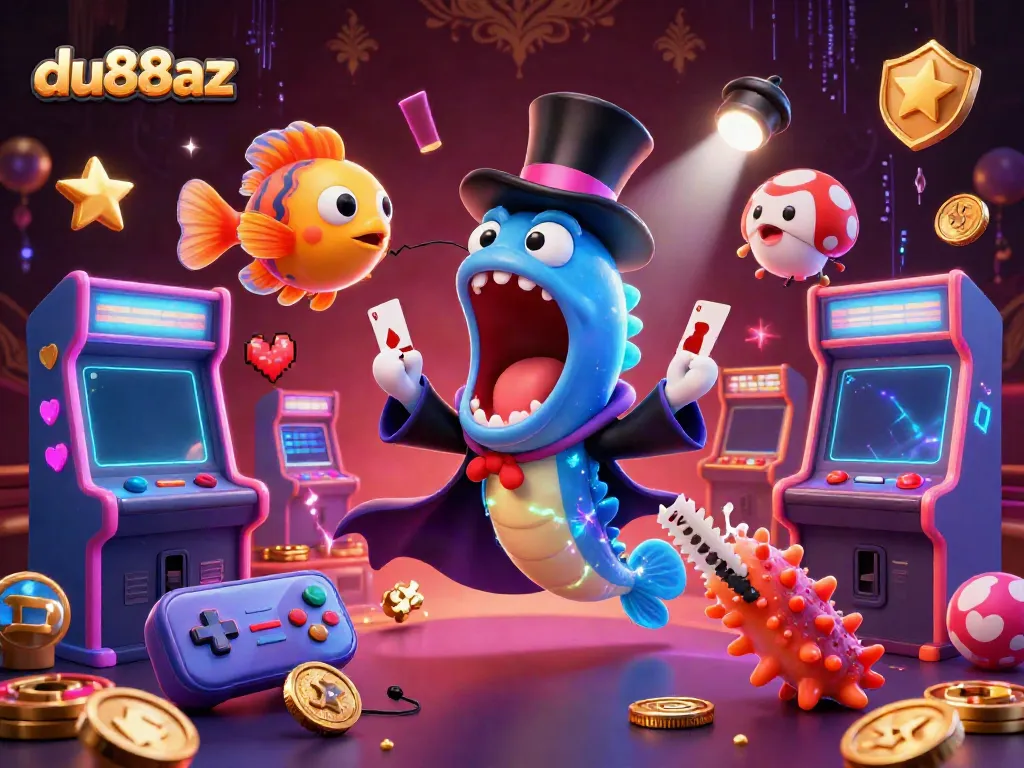 Experience thrilling fun with du88az and animated sea creatures performing magic tricks in a vibrant casino scene.