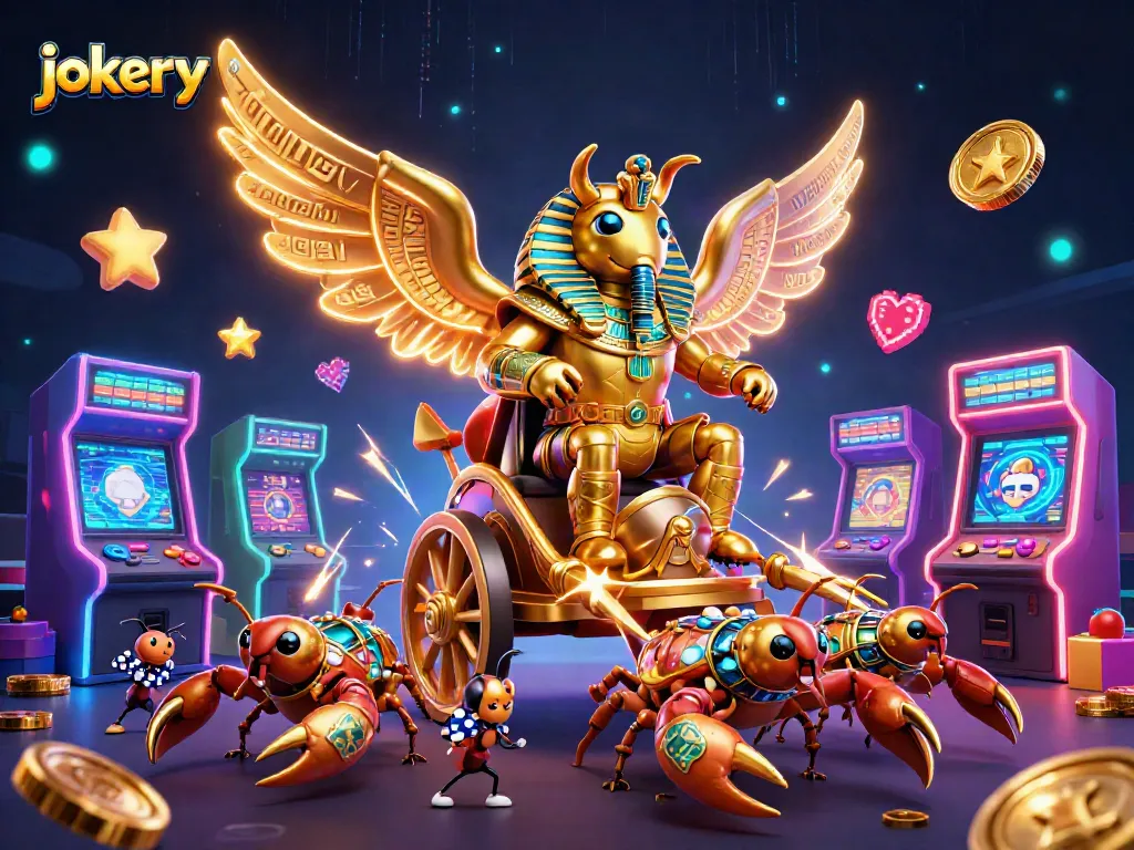 Experience the vibrant action of jokery casino with a golden scarab beetle and exciting game elements