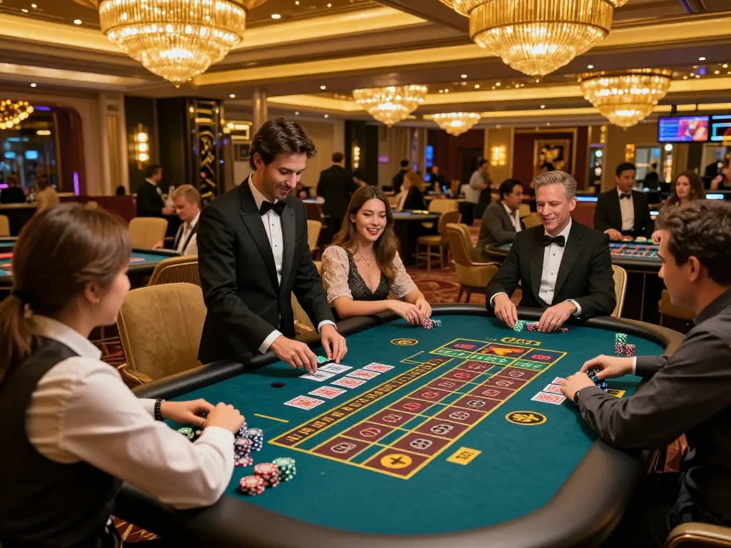 Engaging gameplay at lc 88 casino, vibrant roulette table with excited players and warm ambiance.