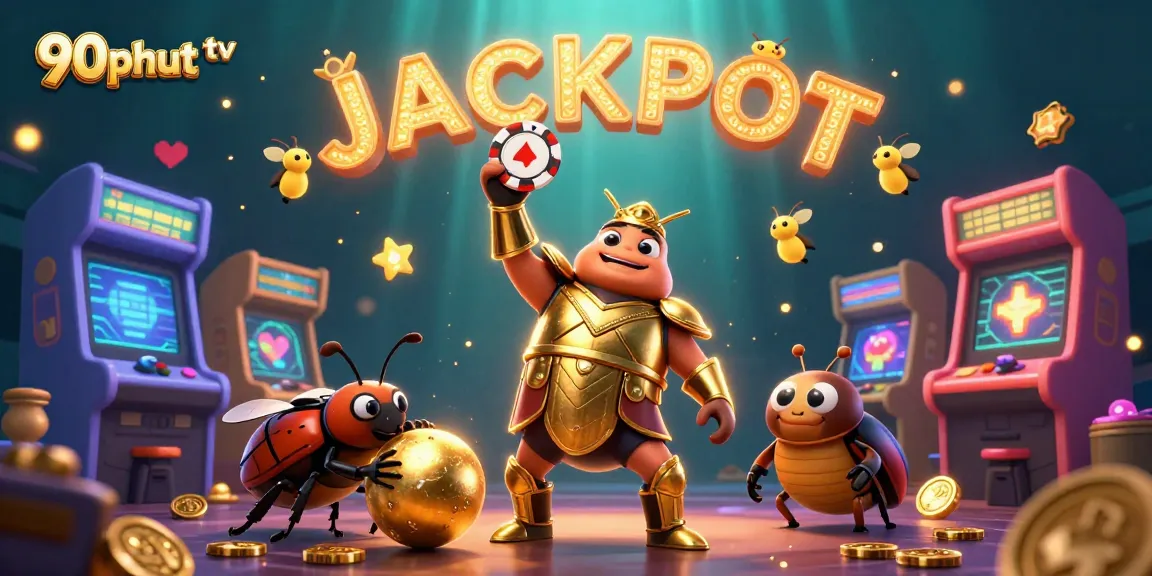 Experience thrilling action with 90phut tv featuring a gladiator beetle celebrating a big jackpot victory.