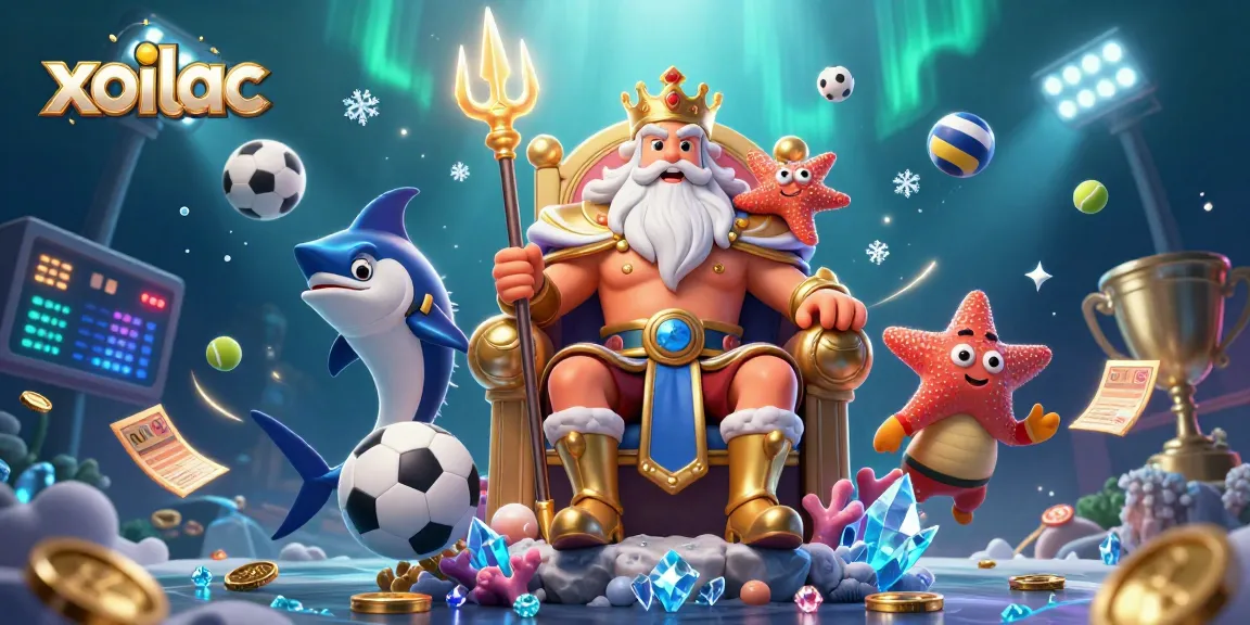 Bet on thrilling matches with xoilac in a vibrant underwater 3D scene featuring dynamic sports elements.